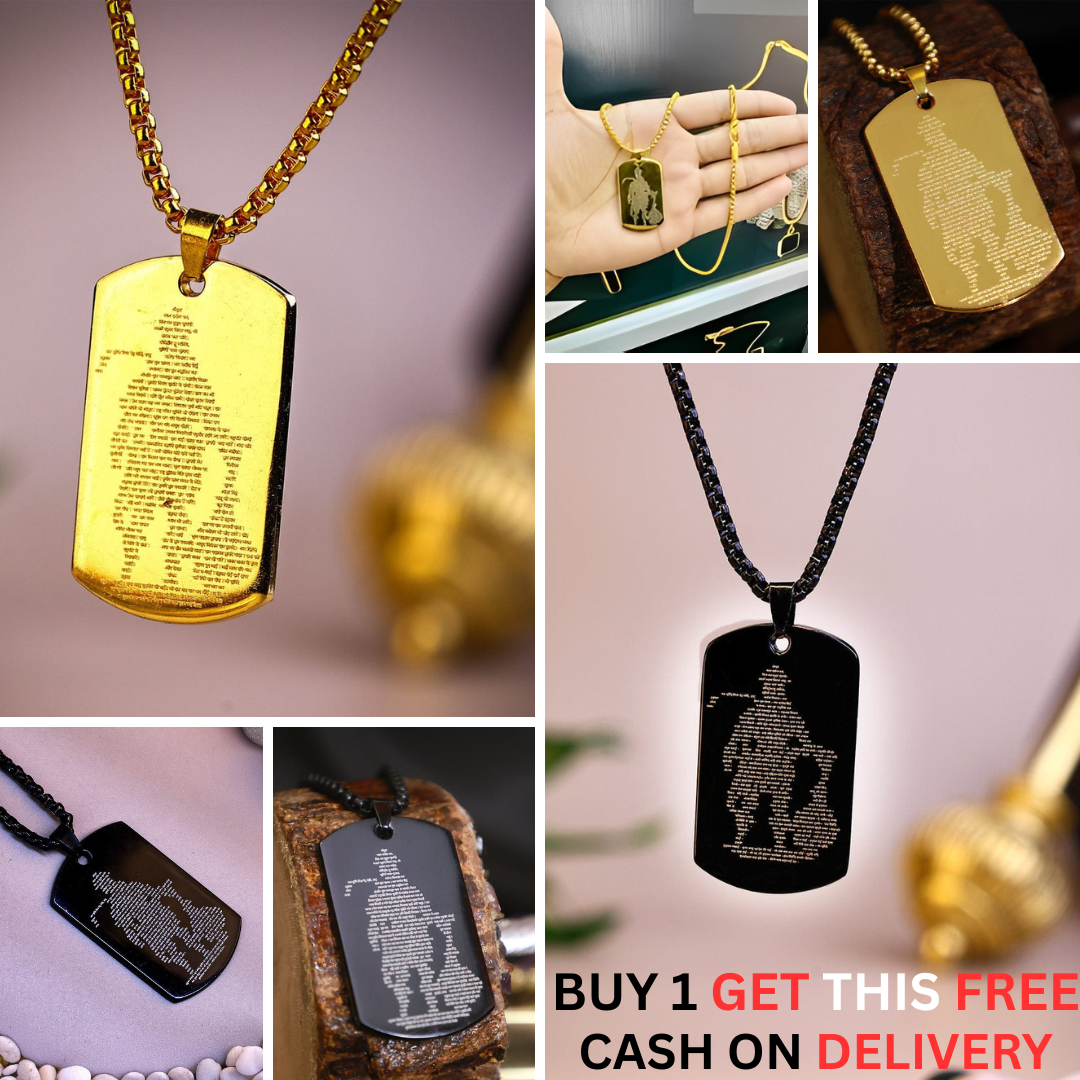 Hanuman Chalisa MicroCarved Tag Necklace ( Buy one Get one free ) ( Golden + Titanium Black Locket)