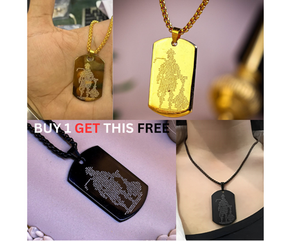 Hanuman Chalisa MicroCarved Tag Necklace ( Buy one Get one free ) ( Golden + Titanium Black Locket)