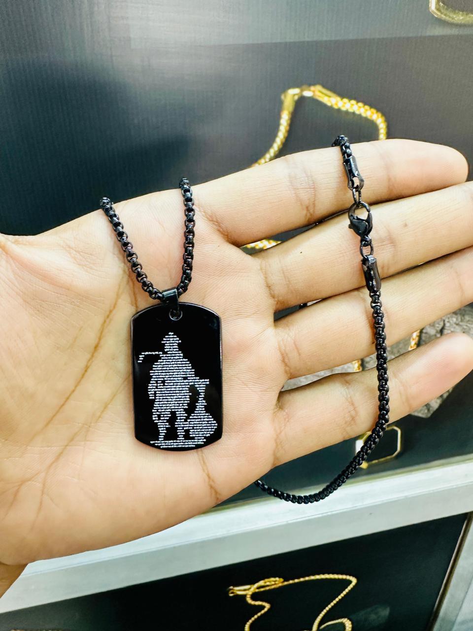 Hanuman Chalisa MicroCarved Tag Necklace ( Buy one Get one free ) ( Golden + Titanium Black Locket)